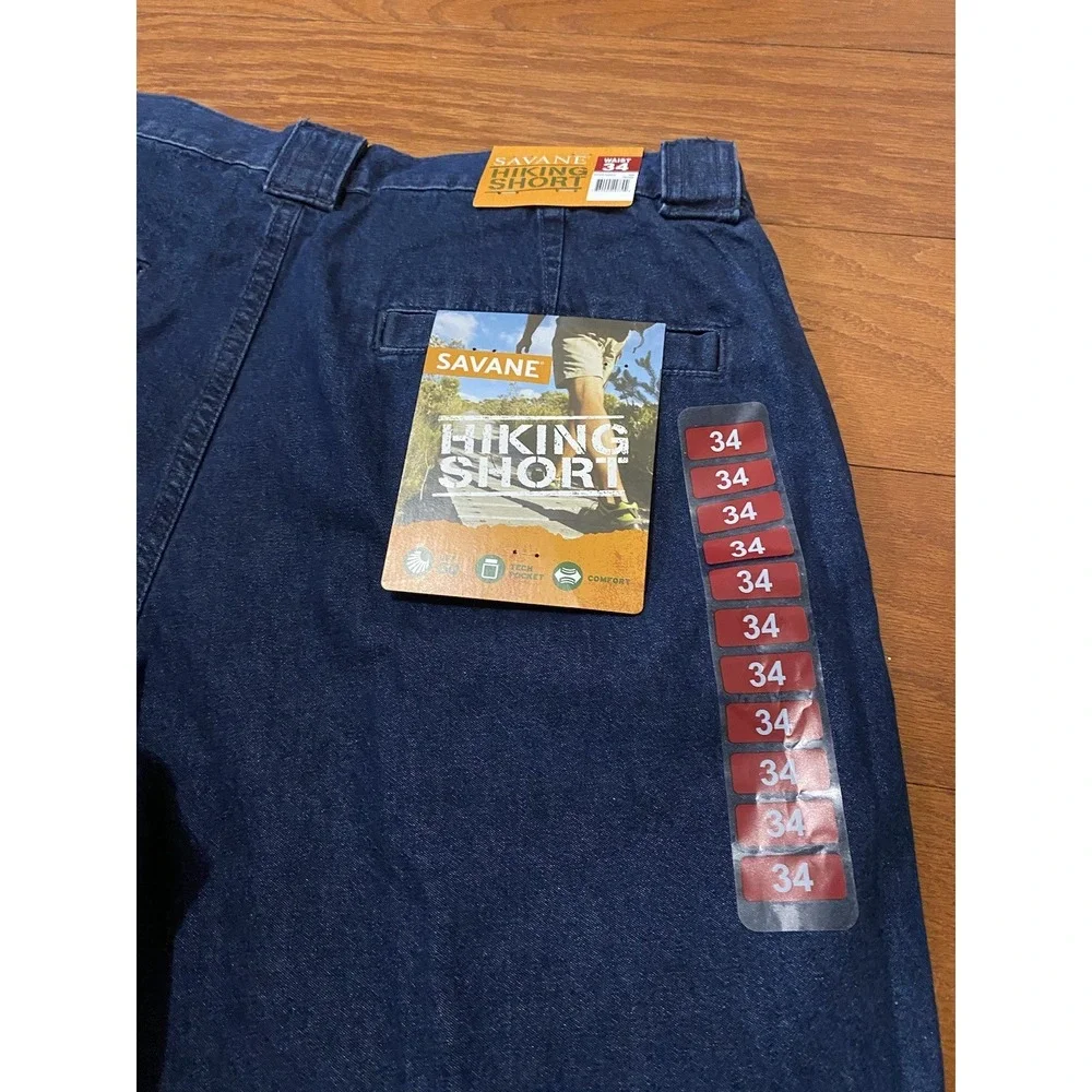 Savane Cargo Shorts Men's 34 Denim Elastic Waist Tech Pocket Hiking New! NWT